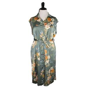 BISHOP + YOUNG NEW $108 Button Down Belted Dress in Teal Floral 2XP